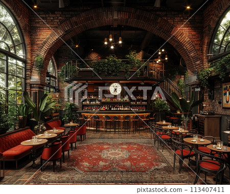 Underground jazz club with intimate seating brick walls 113407411