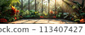 Tropical conservatory with exotic plants and a glass roof3D render. 113407427