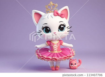 A kitten in a pink tutu dances ballet. AI generated. A kitten in a pink tutu dances ballet. AI generated. 113407706