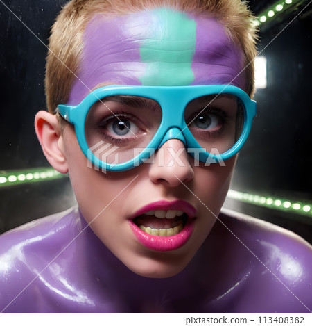 A person with striking features in a futuristic avant-garde style. A person with striking features in a futuristic avant-garde style. 113408382