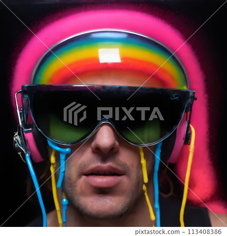 A trippy digital illustration of a psychedelic VR experience. 113408386