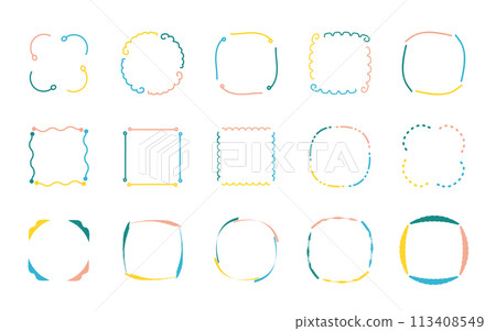 可愛的向量框架設定彩色手繪風格 113408549