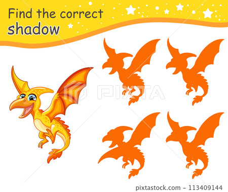 Find correct shadow of pterodactyl dinosaur vector illustration 113409144