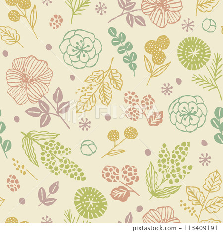 精緻的彩色花朵無縫圖案 113409191