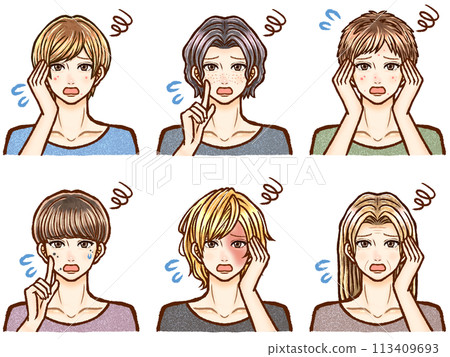 Illustration set of handsome adult men suffering from skin problems 113409693