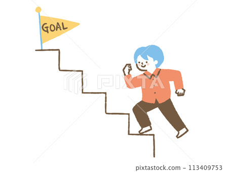 Boy climbing the stairs towards the goal_color Boy climbing the stairs towards the goal_color 113409753