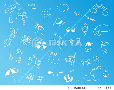 Cute summer motif hand drawn set line drawing_vector illustration 113410131
