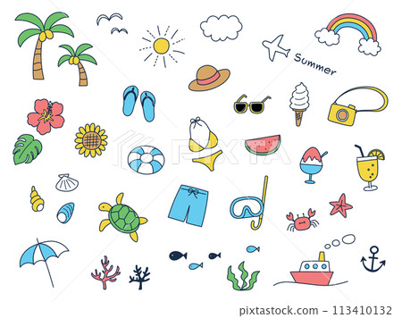 Cute summer motif hand drawn set_Vector illustration 113410132
