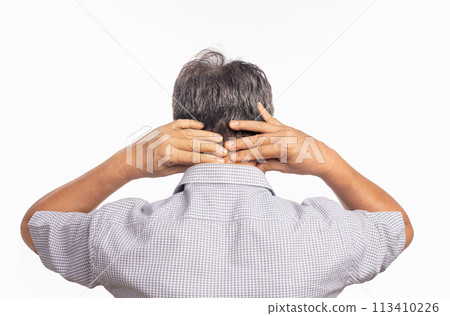 Senior man neck pain because of Cervical Spondylosis disease. Senior man neck pain because of Cervical Spondylosis disease. 113410226