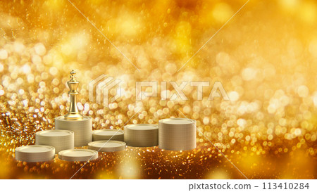 The gold king chess and coins for Business concept 3d rendering. 113410284