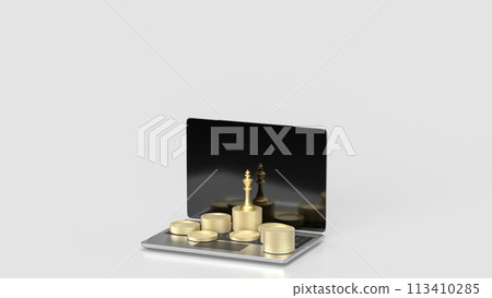 The gold king chess and coins for Business concept 3d rendering. 113410285