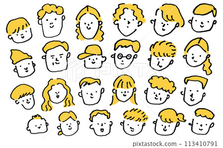 Hand drawn cute smiling faces of young and old 113410791
