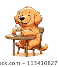 黃金獵犬在茶杯裡喝茶 113410827