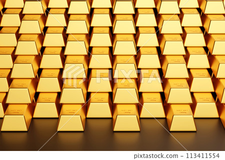 Stack of gold bar, gold ingots in a row, banking financial, 3D rendering. footage Loop. 113411554