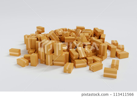 Stack of cardboard parcel box overflow, shopping delivery shipping logistic business, 3D rendering. Stack of cardboard parcel box overflow, shopping delivery shipping logistic business, 3D rendering. 113411566