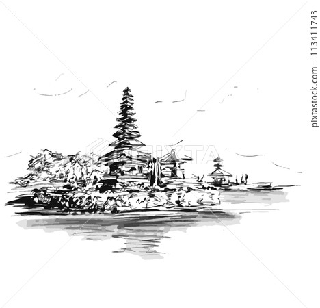 Drawing of Pura Ulun Danu Beratan the Floating Temple in Bali 113411743