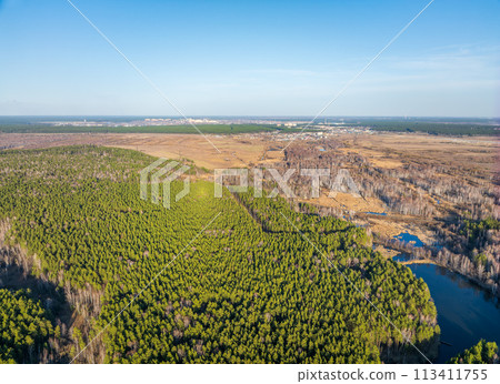 Aerial drone view of stunning colorful autumn fall forest. Aerial drone view of stunning colorful autumn fall forest. 113411755