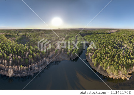Spring or autumn lake in forest. Aerial view of lake in spring or autumn Spring or autumn lake in forest. Aerial view of lake in spring or autumn 113411768