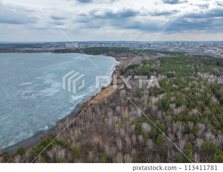 Spring Landscape. The long-awaited spring. Nature wakes up. Aerial view Spring Landscape. The long-awaited spring. Nature wakes up. Aerial view 113411781