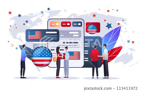 election day concept voters casting ballots at polling place during voting people holding paper ballots horizontal vector illustration 113411972