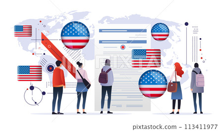 election day concept voters casting ballots at polling place during voting people holding paper ballots horizontal election day concept voters casting ballots at polling place during voting people holding paper ballots horizontal 113411977