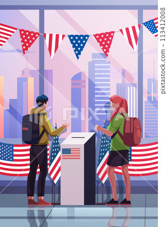 election day concept voters casting ballots at polling place during voting people holding paper ballots vertical election day concept voters casting ballots at polling place during voting people holding paper ballots vertical 113412008