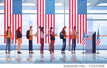 election day concept voters casting ballots at polling place during voting people holding paper ballots horizontal 113412009