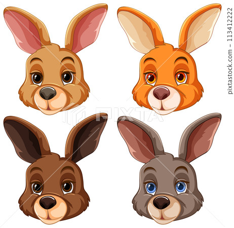 Colorful Cartoon Rabbit Faces Collection 113412222