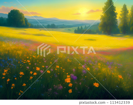 summer meadow with wildflowers field summer meadow with wildflowers field 113412339