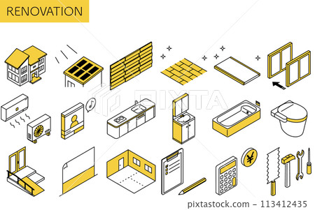 Home renovation icon set, simple isometric illustrations 113412435