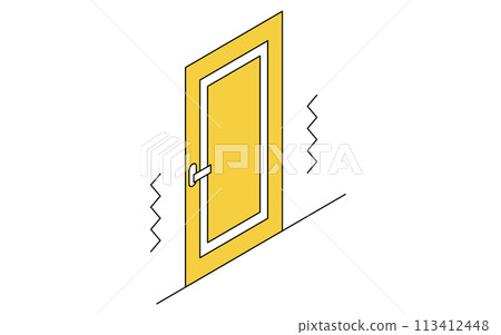 Home renovation, wobbly door, simple isometric illustration 113412448