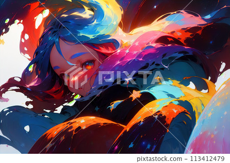 A girl emerging from an oil painting [AI-generated image] 113412479