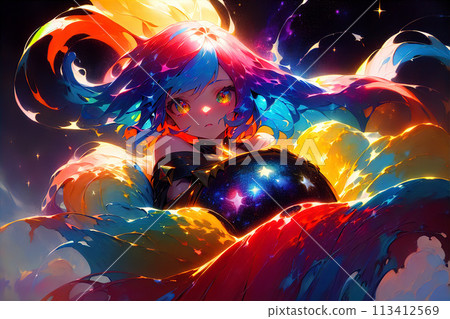 A girl emerging from an oil painting [AI-generated image] 113412569