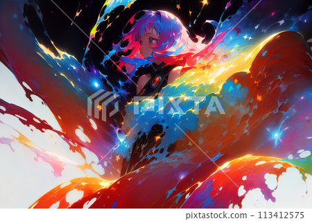 A girl emerging from an oil painting [AI-generated image] 113412575