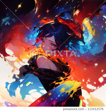 A girl emerging from an oil painting [AI-generated image] 113412576