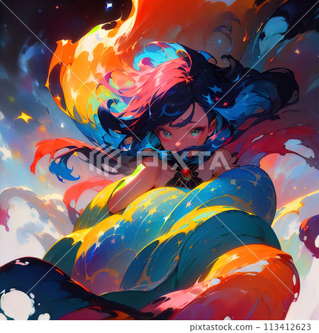 A girl emerging from an oil painting [AI-generated image] 113412623
