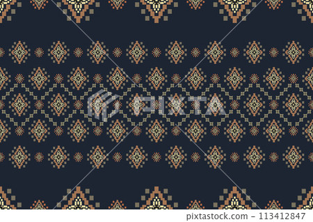 Navajo tribal vector seamless pattern. Native American ornament. Ethnic South Western decor style. Boho geometric ornament. Vector seamless pattern. Mexican blanket, rug. Woven carpet illustration. Navajo tribal vector seamless pattern. Native American ornament. Ethnic South Western decor style. Boho geometric ornament. Vector seamless pattern. Mexican blanket, rug. Woven carpet illustration. 113412847