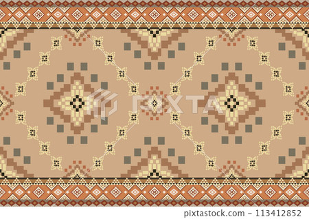 Navajo tribal vector seamless pattern. Native American ornament. Ethnic South Western decor style. Boho geometric ornament. Vector seamless pattern. Mexican blanket, rug. Woven carpet illustration. 113412852