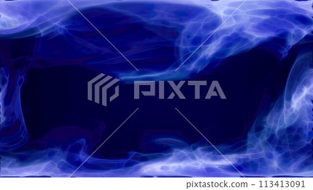 Blue purple energy magic frame made of futuristic waves and lines of liquid plasma smoke particles. Abstract background 113413091
