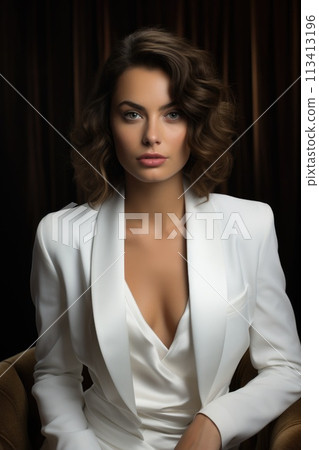 Elegance beautiful woman in business suit, tuxedo for wedding, blending professionalism with timeless bridal chic, embodying grace, style, sophistication for stunning celebration or meeting Elegance beautiful woman in business suit, tuxedo for wedding, blending professionalism with timeless bridal chic, embodying grace, style, sophistication for stunning celebration or meeting 113413196