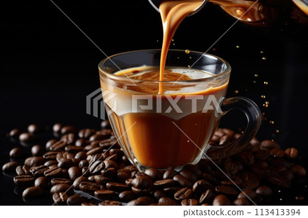 Coffee. aroma-filled mornings with a cup of rich brew: indulging in the comforting warmth, flavor, and culture of coffee, an essential daily ritual for enthusiasts worldwide. 113413394