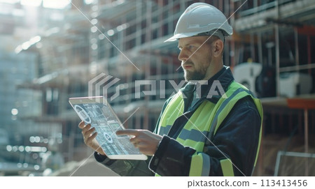 Engineers of the future, hologram projection displays tablets, showcasing innovative technology and automotivation, inspiring next-generation inventors and creators in STEM fields 113413456