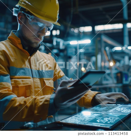 Engineers of the future, hologram projection displays tablets, showcasing innovative technology and automotivation, inspiring next-generation inventors and creators in STEM fields 113413458