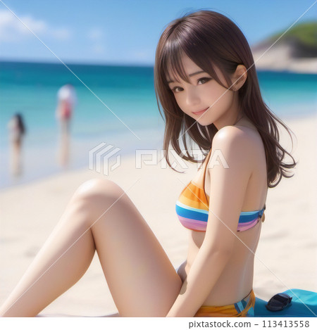 A woman enjoying summer in a swimsuit [AI-generated image] 113413558