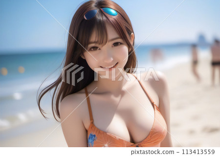 A woman enjoying summer in a swimsuit [AI-generated image] 113413559