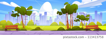 Summer park against cityscape background 113413758