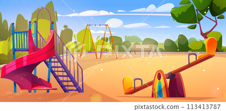 Children playground in morning summer park 113413787