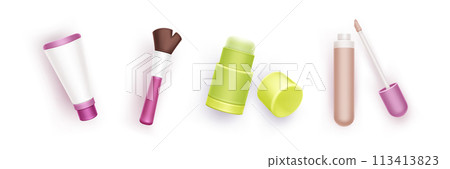 Makeup products 3d icon set. Makeup products 3d icon set. 113413823