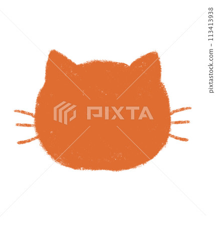 Silhouette of a cat's face facing forward, with whiskers, crayon-style, orange Silhouette of a cat's face facing forward, with whiskers, crayon-style, orange 113413938