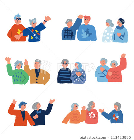Flat and simple senior illustration set Flat and simple senior illustration set 113413990